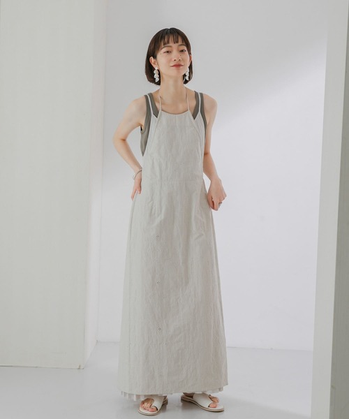 KBF（ケイビーエフ）の「刺繍エプロンワンピース（ワンピース・レディース・ネイビー/オレンジ系その他/ライトベージュ・ONE）」の6枚目の写真