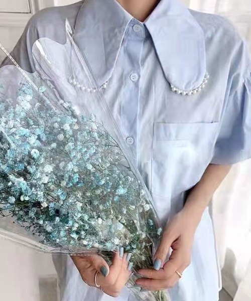 Twinkle;pm(トゥインクルピーエム)の「衿パール付ボリューム袖ブラウス(シャツ/ブラウス・レディース・ホワイト/ブルー・FREE)」の7枚目の写真