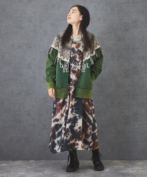 TOBILA（トビラ）の「綿ドビー タイダイ柄 キャミワンピ―ス（ワンピース・レディース・ネイビー/イエロー/オレンジ・M）」の7枚目の写真