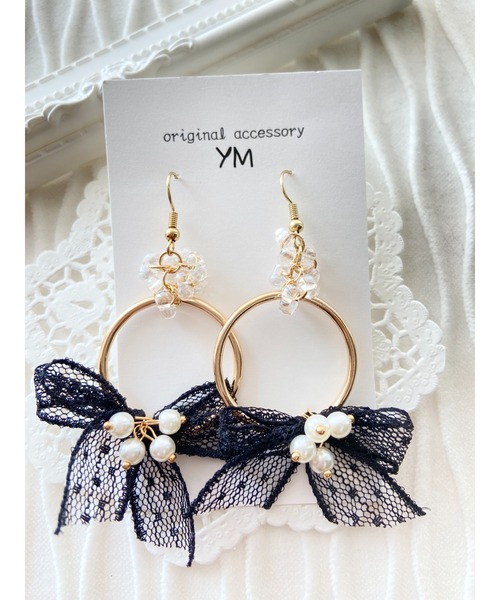 tone(トーン)の「ピアス【YM】チェコビーズ×シフォンリボン(MA)(ピアス(両耳用)・レディース・ゴールド・FREE)」の1枚目の写真
