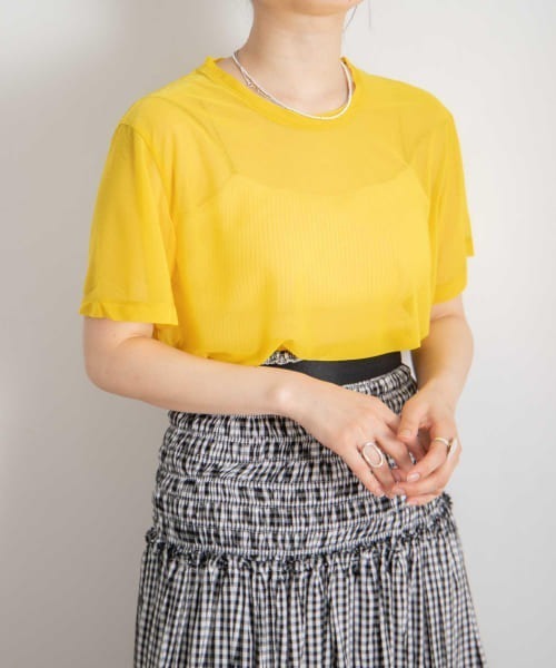 WANDERUNG（ワンデルング）の「【URBS別注】WANDERUNG　sheer SHORT-SLEEVE T-SHIRTS（Tシャツ/カットソー・レディース・ピンク/イエロー/アイボリー/ミント/ブラック・ONE）」の4枚目の写真