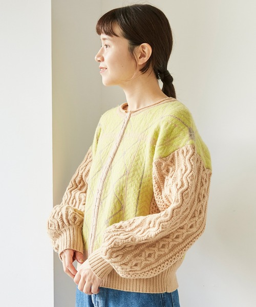cardo fabrica(カルドファブリカ)の「ラムナイロンジャカードニット 前後2wayクルーカーディガン(カーディガン/ボレロ・レディース・ホワイト/ベージュ・FREE)」の15枚目の写真