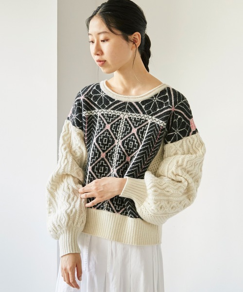cardo fabrica(カルドファブリカ)の「ラムナイロンジャカードニット 前後2wayクルーカーディガン(カーディガン/ボレロ・レディース・ホワイト/ベージュ・FREE)」の16枚目の写真