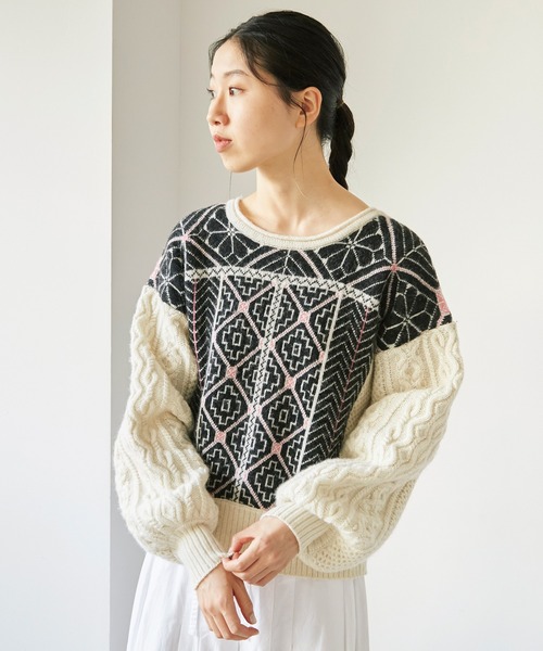 cardo fabrica(カルドファブリカ)の「ラムナイロンジャカードニット 前後2wayクルーカーディガン(カーディガン/ボレロ・レディース・ホワイト/ベージュ・FREE)」の22枚目の写真