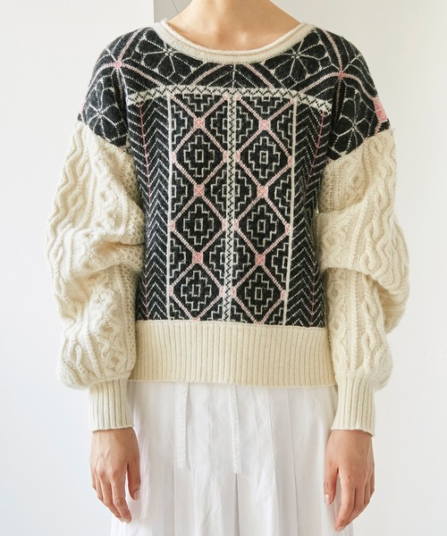 cardo fabrica(カルドファブリカ)の「ラムナイロンジャカードニット 前後2wayクルーカーディガン(カーディガン/ボレロ・レディース・ホワイト/ベージュ・FREE)」の11枚目の写真
