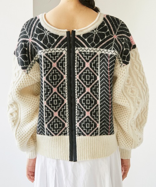 cardo fabrica(カルドファブリカ)の「ラムナイロンジャカードニット 前後2wayクルーカーディガン(カーディガン/ボレロ・レディース・ホワイト/ベージュ・FREE)」の20枚目の写真