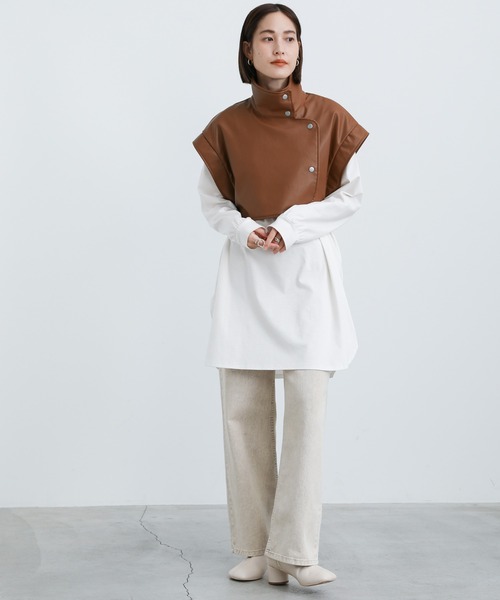 select MOCA（セレクトモカ）の「2021 AW フェイクレザースタンドカラーショートベスト（ベスト・レディース・ブラック/アイボリー/モカ・FREE）」の17枚目の写真