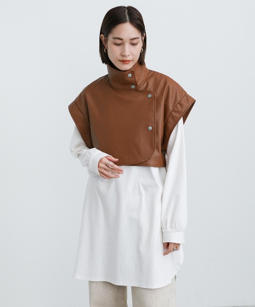 select MOCA（セレクトモカ）の「2021 AW フェイクレザースタンドカラーショートベスト（ベスト・レディース・ブラック/アイボリー/モカ・FREE）」の18枚目の写真