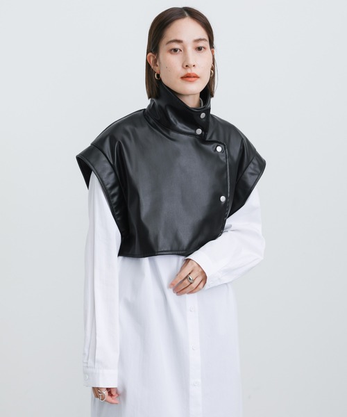 select MOCA（セレクトモカ）の「2021 AW フェイクレザースタンドカラーショートベスト（ベスト・レディース・ブラック/アイボリー/モカ・FREE）」の8枚目の写真