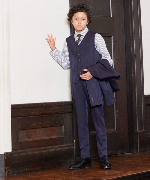 CHOPIN キッズ　ストライプスリーピーススーツ　6点セット Wボタンピンストライプスーツ 6点セット 120 130cm （8371-5400