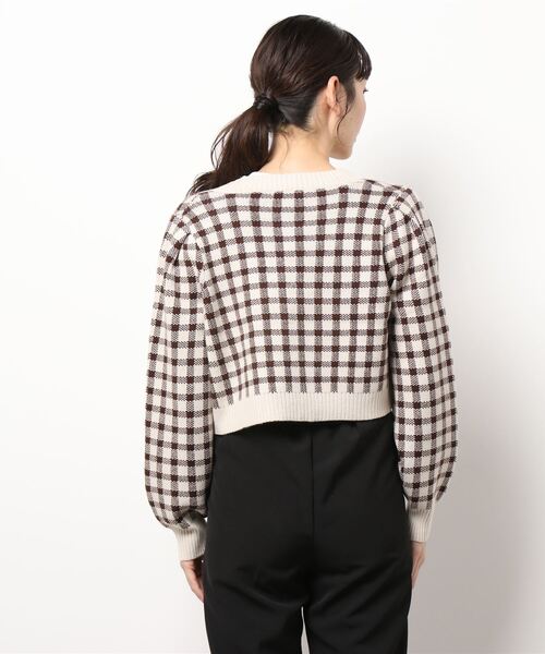 ems excite（エムズエキサイト）の「チェックショートカーデ（カーディガン/ボレロ・レディース・ボルドー/アイボリー/グリーン・FREE）」の13枚目の写真