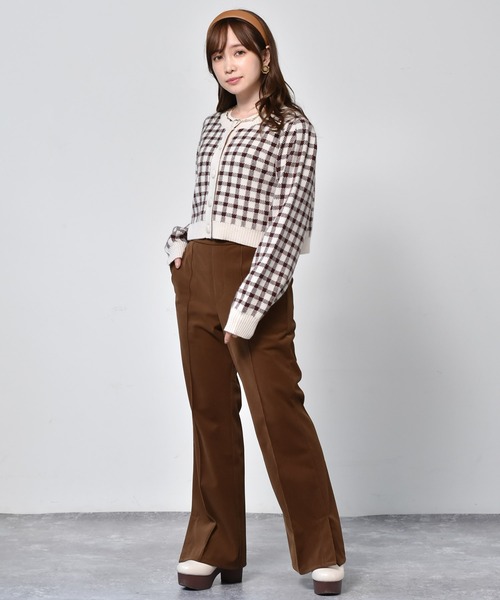 ems excite（エムズエキサイト）の「チェックショートカーデ（カーディガン/ボレロ・レディース・ボルドー/アイボリー/グリーン・FREE）」の14枚目の写真