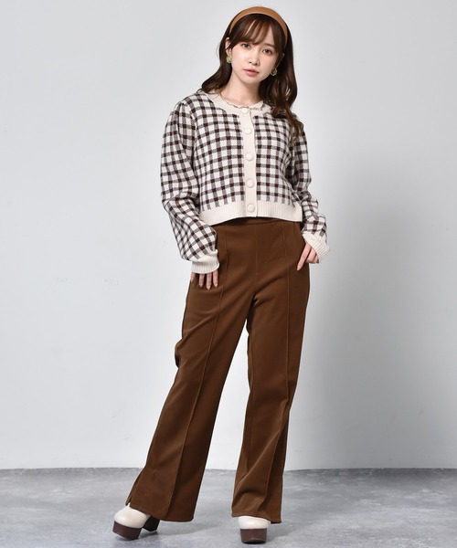 ems excite（エムズエキサイト）の「チェックショートカーデ（カーディガン/ボレロ・レディース・ボルドー/アイボリー/グリーン・FREE）」の8枚目の写真