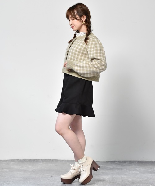 ems excite（エムズエキサイト）の「チェックショートカーデ（カーディガン/ボレロ・レディース・ボルドー/アイボリー/グリーン・FREE）」の16枚目の写真