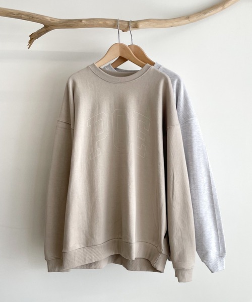 CANAL JEAN（キャナルジーン）の「PEACE OUT ENJOY(ピースアウトエンジョイ) "POE"裏毛トレーナー（スウェット・レディース・ベージュ/ヘザーグレー・ONE SIZE）」の6枚目の写真