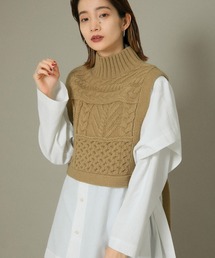 KBF | ケーブルパッチワークハイネックベスト(ベスト)