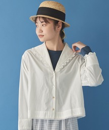 Malle | malle コットンポプリン レース編み 大きな衿ショートブラウス(シャツ/ブラウス)