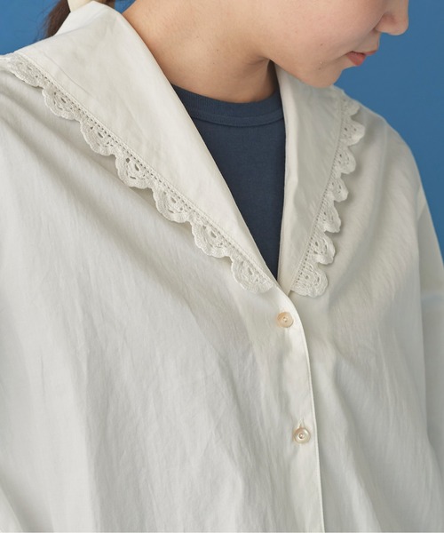 Malle（マル）の「malle コットンポプリン レース編み 大きな衿ショートブラウス（シャツ/ブラウス・レディース・オフホワイト・FREE）」の3枚目の写真