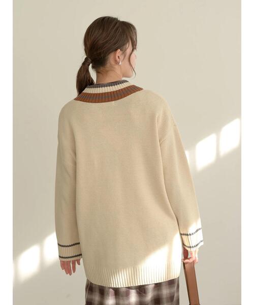 earth music&ecology（アースミュージックアンドエコロジー）の「チルデンVネックニットチュニック＊（ニット/セーター・レディース・ネイビー/アイボリー・FREE）」の10枚目の写真