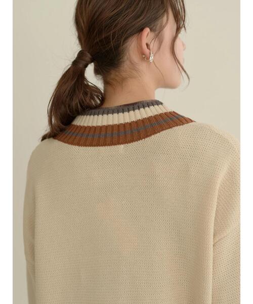 earth music&ecology（アースミュージックアンドエコロジー）の「チルデンVネックニットチュニック＊（ニット/セーター・レディース・ネイビー/アイボリー・FREE）」の13枚目の写真