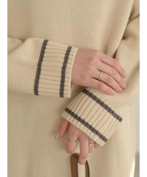 earth music&ecology（アースミュージックアンドエコロジー）の「チルデンVネックニットチュニック＊（ニット/セーター・レディース・ネイビー/アイボリー・FREE）」の15枚目の写真