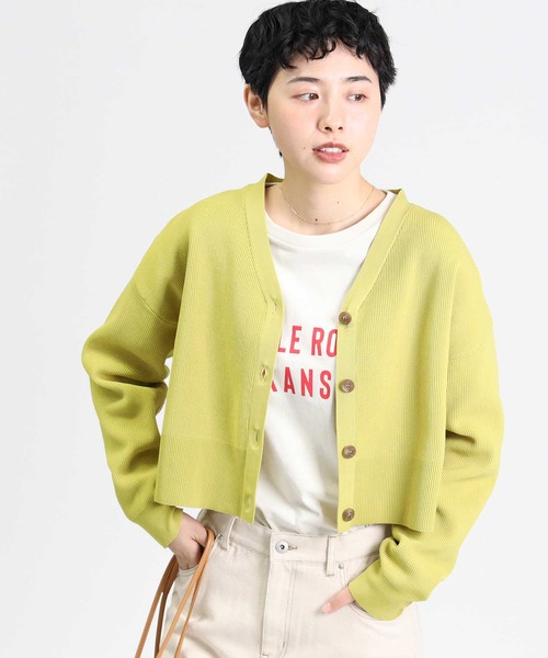 HONEYSUCKLE ROSE（ハニーサックルローズ）の「【HONEYSUCKLE ROSE】洗えて軽いニットカーデ（カーディガン/ボレロ・レディース・イエロー/オフホワイト/ブラック・M/L）」の3枚目の写真