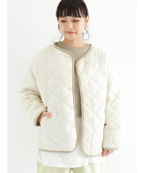 Samansa Mos2（サマンサ モスモス）の「キルティングノーカラーブルゾン（ブルゾン・レディース・ブラック/カーキ/キナリ・ﾌﾘ-）」の2枚目の写真