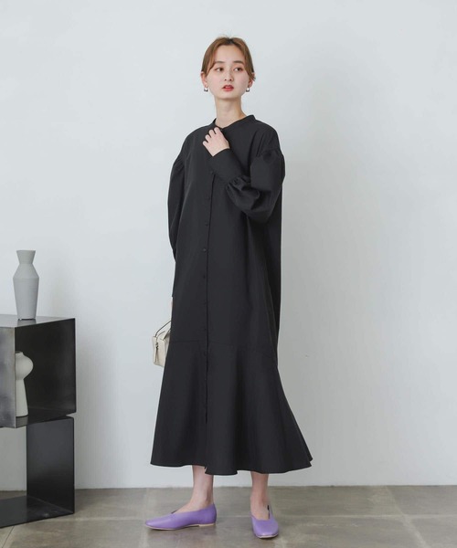 SENSE OF PLACE by URBAN RESEARCH(センスオブプレイスバイアーバンリサーチ)の「ボリュームスリーブマーメイドワンピース(シャツワンピース・レディース・ブラック/オフホワイト・ONE)」の8枚目の写真