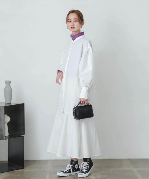 SENSE OF PLACE by URBAN RESEARCH(センスオブプレイスバイアーバンリサーチ)の「ボリュームスリーブマーメイドワンピース(シャツワンピース・レディース・ブラック/オフホワイト・ONE)」の17枚目の写真