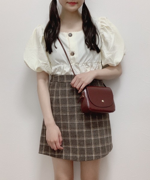 Cham.（チャム）の「台形チェックスカート（スカート・レディース・ブラウン・F）」の4枚目の写真