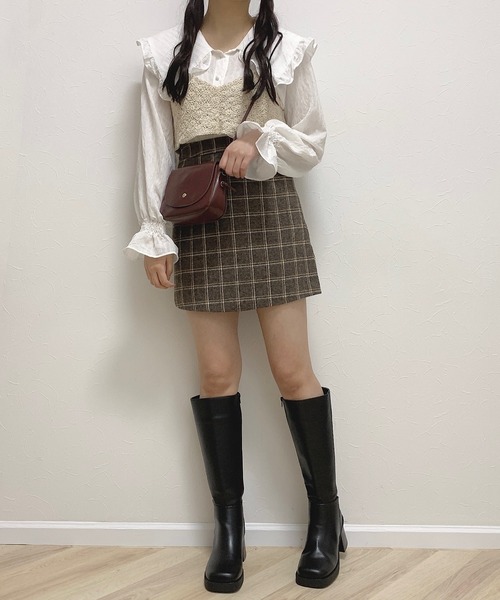 Cham.（チャム）の「台形チェックスカート（スカート・レディース・ブラウン・F）」の13枚目の写真