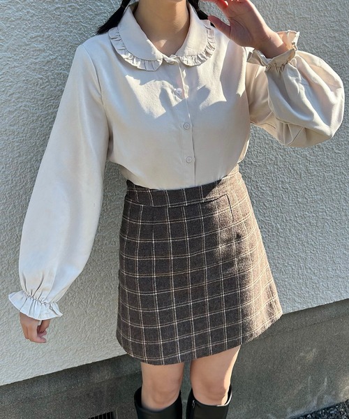 Cham.（チャム）の「台形チェックスカート（スカート・レディース・ブラウン・F）」の21枚目の写真