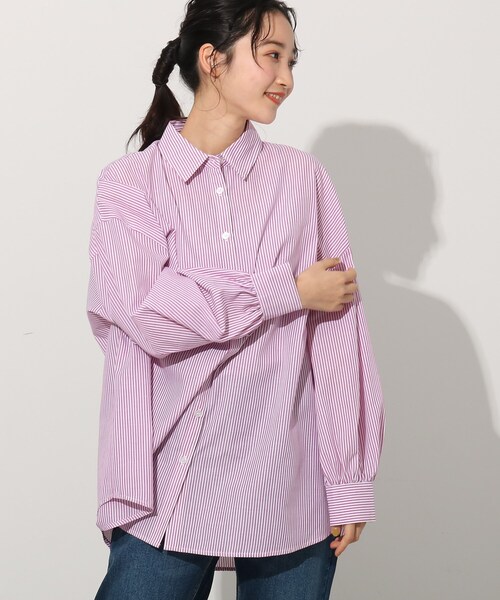 Cutie Blonde(キューティーブロンド)の「◆細ラインのストライプBIGシャツ(シャツ/ブラウス・レディース・グリーン系その他4/ライトグレー系2/ネイビー系2/ピンク系・00)」の4枚目の写真
