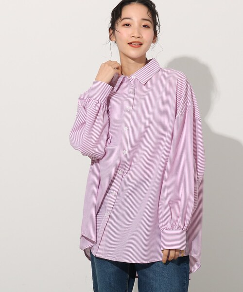 Cutie Blonde(キューティーブロンド)の「◆細ラインのストライプBIGシャツ(シャツ/ブラウス・レディース・グリーン系その他4/ライトグレー系2/ネイビー系2/ピンク系・00)」の12枚目の写真