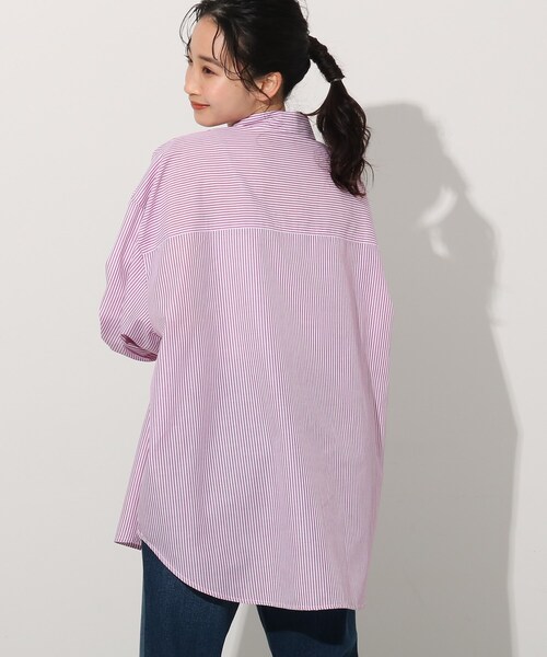 Cutie Blonde(キューティーブロンド)の「◆細ラインのストライプBIGシャツ(シャツ/ブラウス・レディース・グリーン系その他4/ライトグレー系2/ネイビー系2/ピンク系・00)」の14枚目の写真