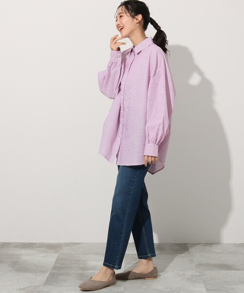 Cutie Blonde(キューティーブロンド)の「◆細ラインのストライプBIGシャツ(シャツ/ブラウス・レディース・グリーン系その他4/ライトグレー系2/ネイビー系2/ピンク系・00)」の15枚目の写真