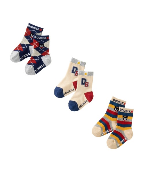 DOUBLE_B（ダブルビー）の「ソックスパック３足セット(11-21cm)（ソックス/靴下・キッズ・マルチ/ホワイト/ブルー・19-21cm/17-19cm/13-15cm/11-13cm/15-17cm）」の3枚目の写真