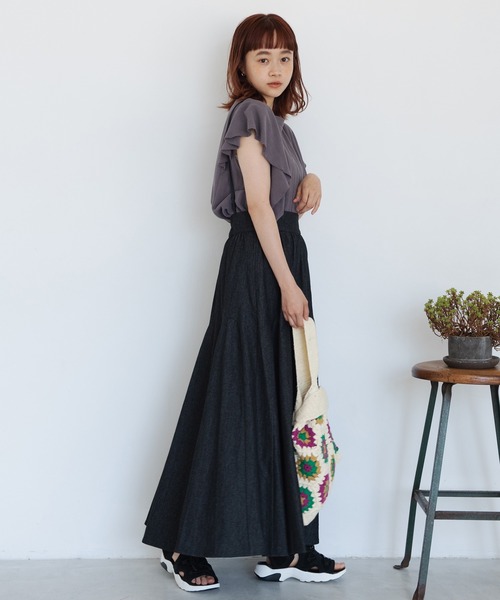 Crisp（クリスプ）の「ラインレースラッフルブラウス（シャツ/ブラウス・レディース・グレー/ピンク・FREE）」の5枚目の写真