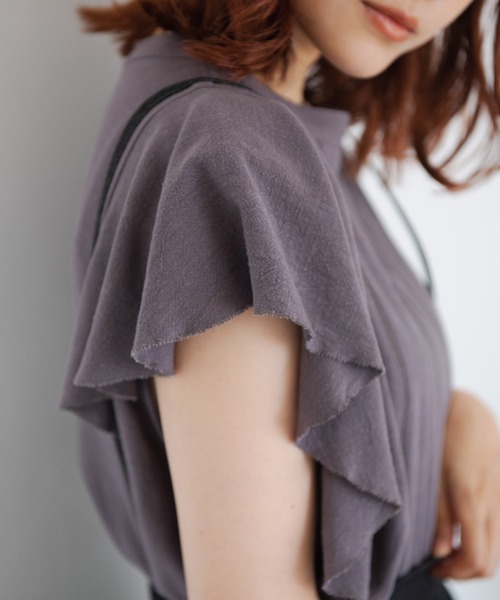 Crisp（クリスプ）の「ラインレースラッフルブラウス（シャツ/ブラウス・レディース・グレー/ピンク・FREE）」の8枚目の写真