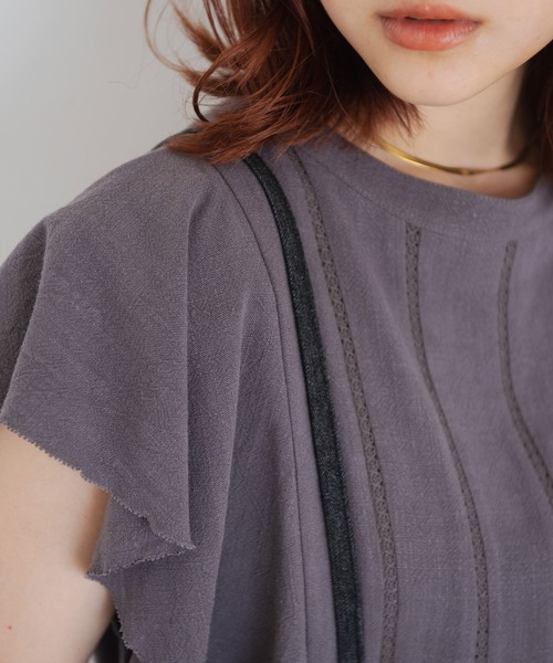 Crisp（クリスプ）の「ラインレースラッフルブラウス（シャツ/ブラウス・レディース・グレー/ピンク・FREE）」の9枚目の写真