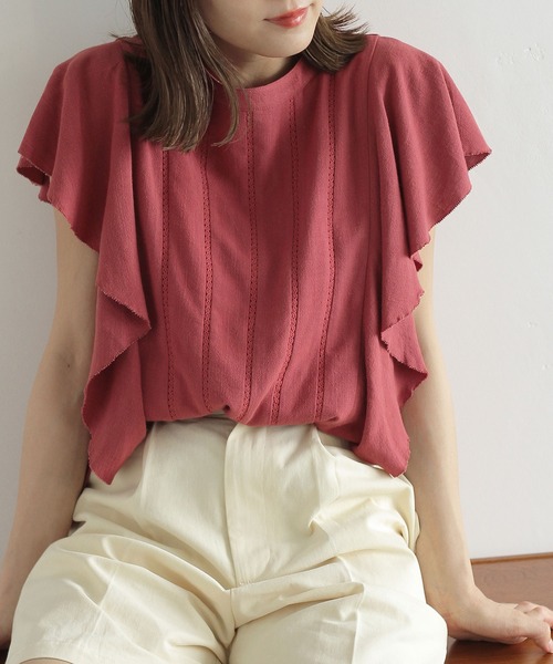 Crisp（クリスプ）の「ラインレースラッフルブラウス（シャツ/ブラウス・レディース・グレー/ピンク・FREE）」の15枚目の写真