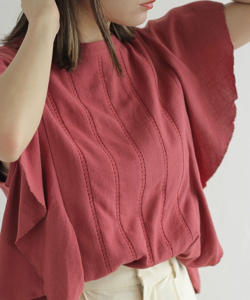 Crisp（クリスプ）の「ラインレースラッフルブラウス（シャツ/ブラウス・レディース・グレー/ピンク・FREE）」の19枚目の写真