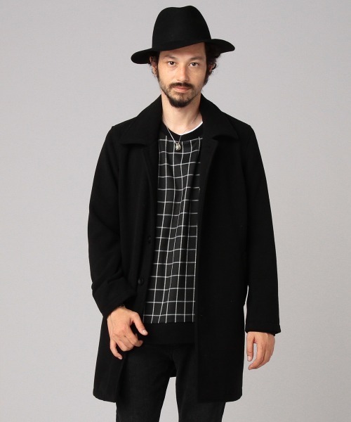 hardcover(ハードカバー)の「hardcover/メルトンWOOLコート(ステンカラーコート・レディース・ネイビー/ブラック・MEDIUM)」の1枚目の写真