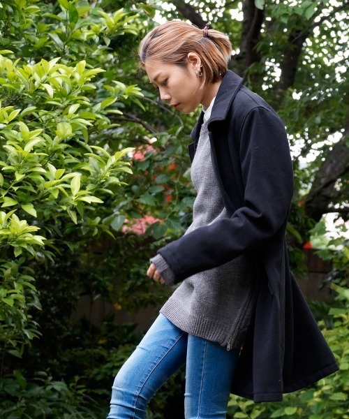 hardcover(ハードカバー)の「hardcover/メルトンWOOLコート(ステンカラーコート・レディース・ネイビー/ブラック・MEDIUM)」の11枚目の写真