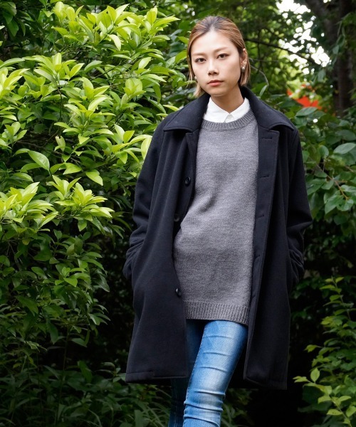 hardcover(ハードカバー)の「hardcover/メルトンWOOLコート(ステンカラーコート・レディース・ネイビー/ブラック・MEDIUM)」の10枚目の写真