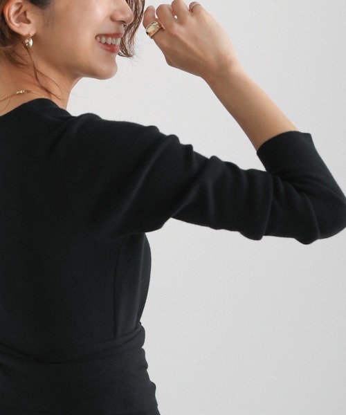 Bou Jeloud（ブージュルード）の「カシュクールニットワンピース（ワンピース・レディース・ブラック/ベージュ・FREE）」の7枚目の写真