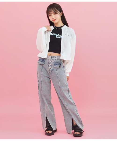 ANAP GiRL(アナップガール)の「スラブシアーブルゾン(ブルゾン・キッズ・ホワイト/ブラック・S/M/XS)」の5枚目の写真