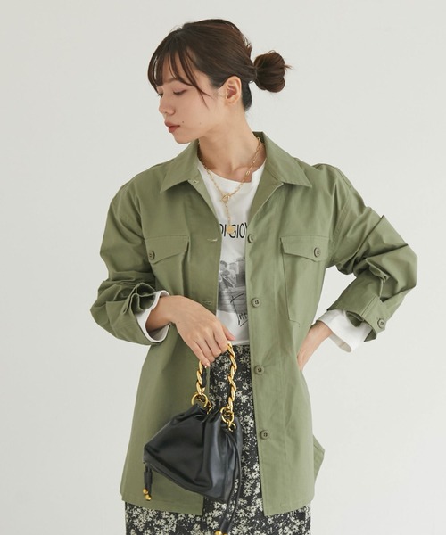 Doux archives（ドゥアルシーヴ）の「リップストップサファリシャツジャケット（ミリタリージャケット・レディース・グレー/カーキ・FREE）」の2枚目の写真
