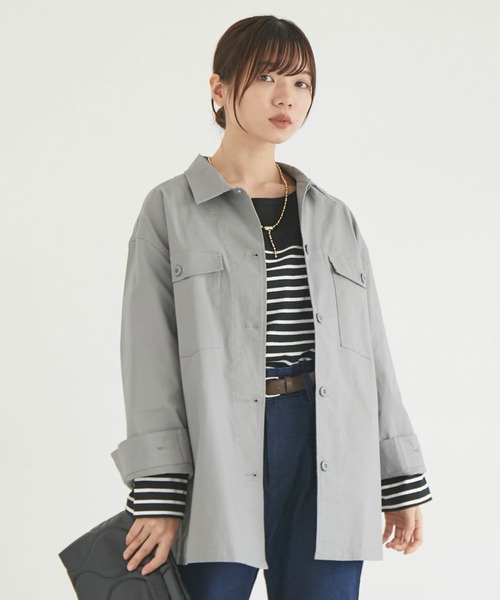 Doux archives（ドゥアルシーヴ）の「リップストップサファリシャツジャケット（ミリタリージャケット・レディース・グレー/カーキ・FREE）」の6枚目の写真