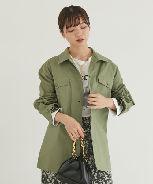 Doux archives（ドゥアルシーヴ）の「リップストップサファリシャツジャケット（ミリタリージャケット・レディース・グレー/カーキ・FREE）」の7枚目の写真